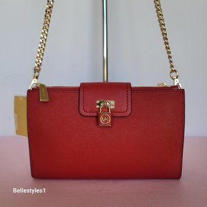 MICHAEL KORS Ruby Small Double-Zip Saffiano Leather Crossbody Bag- Crimson ⭐